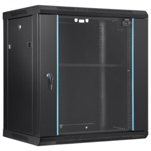 VEVOR Gabinete para servidor de red montaje en pared de 12U, 15,5" gabinete en rack para servidores 200 lbs con paneles laterales de puerta de vidrio con cerradura para equipos de TI, dispositivos A/V
