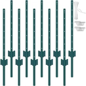VEVOR Postes de Cerca de Metal 91,44 cm Postes de Cerca de Acero al Carbono Resistentes 10 Piezas Postes de Metal para jardín, Césped, Granjas, Cercas al Aire Libre, Huertos, Carreteras, Verde