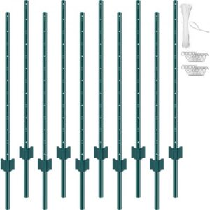 VEVOR Postes de Cerca de Metal 121,92 cm Postes de Cerca de Acero al Carbono Resistentes 10 Piezas Postes de Metal para jardín, Césped, Granjas, Cercas al Aire Libre, Huertos, Carreteras, Verde