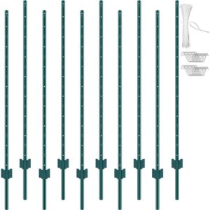 VEVOR Postes de Cerca de Metal 152,4 cm Postes de Cerca de Acero al Carbono Resistentes 10 Piezas Postes de Metal para jardín, Césped, Granjas, Cercas al Aire Libre, Huertos, Carreteras, Verde
