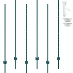 VEVOR Postes de Cerca de Metal 182,88 cm Postes de Cerca de Acero al Carbono Resistentes 6 Piezas Postes de Metal para jardín, Césped, Granjas, Cercas al Aire Libre, Huertos, Carreteras, Verde