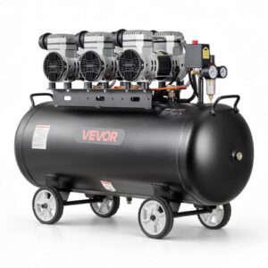VEVOR Compresor de Aire Portátil con Depósito 100 L sin Aceite, Motor de 3 kW, 198 L/min a 6,2 bar Presión Máxima 8 bar, con Ruedas para Herramientas Neumáticas, Taller, Garaje, Inflado y Reparación