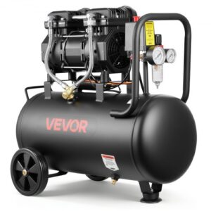 VEVOR Compresor de Aire Portátil con Depósito 30 L sin Aceite, Motor de 1,5 kW, 126 L/min a 6,2 bar, Presión Máxima 8 bar, con Ruedas para Reparación, Taller, Garaje, Inflado y Herramientas Neumáticas