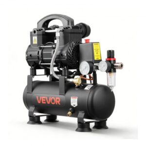 VEVOR Compresor de Aire Portátil con Depósito 6 L sin Aceite, Motor de 0,75 kW, 71 L/min a 6,2 bar, Presión Máxima 8 bar, con Ruedas para Garaje, Inflado, Reparación, Taller y Herramientas Neumáticas