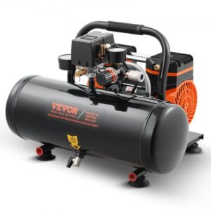VEVOR Compresor de Aire sin Aceite de 1 HP, Tanque de Acero 8 L, 2,5 CFM, 8 Bar y Presión Máxima de 120 PSI, Portátil Ultrasilencioso de 81 dB, para Reparación de Automóviles, 485 x 390 x 385 mm