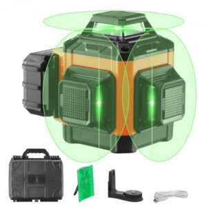 VEVOR Nivel Láser 30m de 360° x 3 Líneas Cruzadas Verdes Modo de Autonivelación Manual Longitud de Onda del Láser 520±10 nm Precisión de 0,28cm a 10m Funcionamiento Continuo 8h con Soporte de Batería