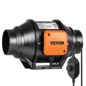 VEVOR Ventilador Silencioso de Conducto en Línea, 304 x 235 x 190 mm 129,7 CFM con Controlador de Velocidad Variable, con Motor de CA para Refuerzo de Enfriamiento, Tiendas de Cultivo, Hidroponía