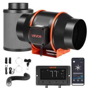 VEVOR Ventilador de Conducto en Línea 3000 RPM, Extractor con Kit de Ventilación, Motor EC, 683 m³/h, 10 Velocidades, Sensor de Temperatura y Humedad, Controlador PWM y App, para Armarios de Cultivo
