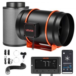 VEVOR Ventilador de Conducto en Línea 3200 RPM, Extractor con Kit de Ventilación, Motor EC, 1372 m³/h, 10 Velocidades, Controlador PWM y App, Sensor de Temperatura y Humedad, para Armarios de Cultivo