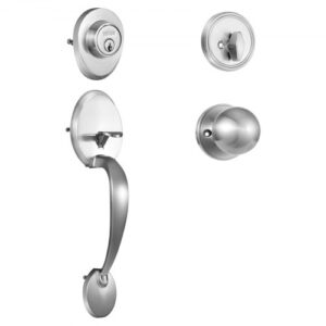 VEVOR Manija de Puerta de Entrada con Cerrojo Cerradura de Puerta Roseta con Perilla Interior Reversible Derecha-izquierda Espacio entre Orificios Ajustable para Dormitorio, Baño, Níquel Satinado