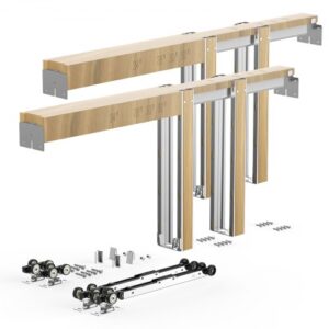VEVOR Kit de Marco para Puerta Corrediza de Madera y Acero Galvanizado para Puertas de 1219-1829 mm de Ancho y 2032 mm de Alto con Mecanismo de Cierre suave Bidireccional para Sala de Estar, Oficina