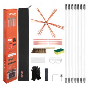 VEVOR Juego de Cepillos para Chimenea Cuadradas y Rectangulares, Todo en Uno, Longitud Máxima de 7 m, Juego de Deshollinador de Chimenea Flexible a 90°, con Una Completa Selección de Accesorios