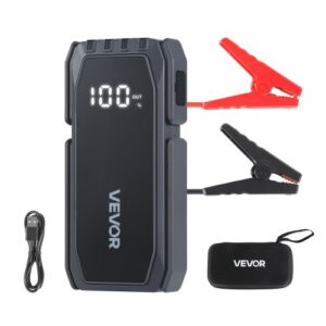 VEVOR Arrancador de Batería 1500A Pico 10000mAh, Arrancador de Baterías de Coche 12 V, Diésel 4L, Gasolina 6L, Linterna 3 Modos, Banco de Energía Portátil USB, 12 Protecciones para Camión Barco Moto