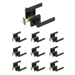 VEVOR 10 PCS Manija de Puerta de Privacidad, Manija Reversible para Zurdos o Diestros con Cerradura sin Llave, Rotación de 45° para Abrir, Interior Cuadrado Universal para Puertas de Baño, Negra Mate