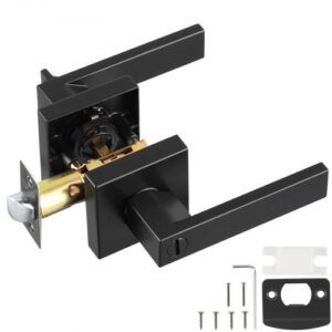 VEVOR 1 PCS Manija de Puerta de Privacidad, Manija Reversible para Zurdos o Diestros con Cerradura sin Llave, Rotación de 45° para Abrir, Interior Cuadrado Universal para Puertas de Baño, Negra Mate