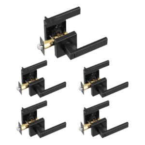 VEVOR 5 PCS Manija de Puerta de Privacidad, Manija Reversible para Zurdos o Diestros con Cerradura sin Llave, Rotación de 45° para Abrir, Interior Cuadrado Universal para Puertas de Baño, Negra Mate