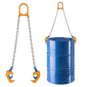 VEVOR Elevador de Bidones de Cadena, Eslinga de Cadena G80 con Gancho de Seguridad Reforzado, Capacidad 0,9 T, Acero al Carbono, para Manipulación de Bidones de 50 cm de Largo, 740 x 80 x 50 mm
