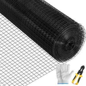 VEVOR Malla de Alambre 61 x 3048 cm Malla de Acero Galvanizado Revestida de Vinilo Malla de Calibre 16 con Pinzas de Corte y Par de Guantes de Tela para Cercas de Jardín, Cercados para Mascotas