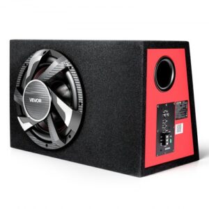 VEVOR Subwoofer para Maletero de Coche 245W RMS 305mm, Caja de Subwoofer con Carcasa, Amplificador Integrado, Juego de Cableado, Diseño Trapezoidal Delgado y Compacto, para Sistema de Audio de Coche