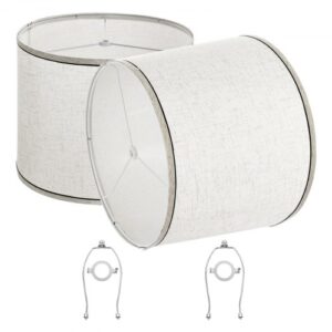 VEVOR Pantalla de Lámpara 2 Piezas 29x32x24,5 cm de Lino PVC Estructura de Metal con Arpa Pantalla de Repuesto para Lámparas de Mesa, de Pie, Colgantes Montaje Fácil, Lino Claro con Borde Negro