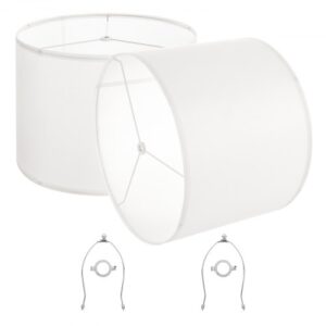 VEVOR Pantalla de Lámpara Forma de Tambor 2 Piezas 40x30 cm de Lino PVC Estructura de Metal con Arpa Pantalla Cilíndrica para Lámparas de Mesa, de Pie, Colgantes Montaje Fácil, Lino Blanquecino