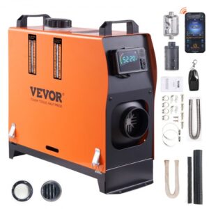 VEVOR Calentador Diésel Portátil Todo en Uno 12V 5kW 0,16-0,52L/h Calentador de Aire Diésel 8~36°C Ajustable 15-20m² Control Inteligente LCD Bluetooth Mando a Distancia Tanque de 5L para Barco RV Auto