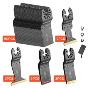VEVOR Kit de 60 Hojas de Sierra para Herramienta Oscilante, Hojas Multiherramienta Universales para Madera, Plástico Metal, 5 Tipos de Cuchillas, Compatible con Makita Bosch DeWalt Milwaukee Craftsman