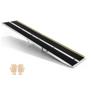 VEVOR Rampa para Silla de Ruedas Plegable Antideslizante 3640 x 735 mm, Rampa de Umbral de Aluminio con Capacidad de Carga 362,9 kg para Escaleras, Puertas, Andadores, Scooters, Entradas y Uso Diario