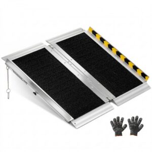 VEVOR Rampa para Silla de Ruedas Plegable de Aluminio 610 x 745 mm, Rampa de Umbral Antideslizante con Capacidad de Carga 362,9 kg para Entradas, Escaleras, Puertas, Scooters, Andadores y Uso Diario