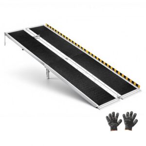 VEVOR Rampa para Silla de Ruedas Plegable 2440 x 745 mm, Rampa de Umbral de Aluminio Antideslizante con Capacidad de Carga 362,9 kg para Puertas, Scooters, Entradas, Escaleras, Andadores y Uso Diario