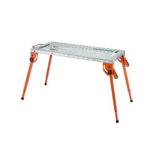 VEVOR Mesa de Soldadura de Trabajo Plegable, Capacidad de 226,7 kg, con Altura Ajustable de 4 Niveles, Acero al Carbono con 6 Ranuras para Herramientas y Orificios de Fijación, 1660 x 790 x 914 mm