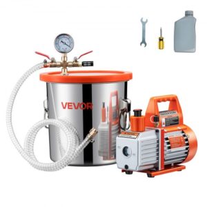 VEVOR Bomba de Vacío de 110 L/min con Cámara de Vacío Desgasificadora Acero Inoxidable de 11,36 L, Cubierta de Vidrio Templado, Kit de Bomba de Vacío de 1 Etapa con Manguera de 1,5 m y Aceite