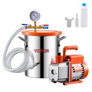 VEVOR 11,36 L Cámara de Vacío y Kit de Bomba 3,5 CFM Kit de Cámara de Desgasificación con Bomba de Vacío de Una Etapa con Tapa de Acrílico, Aceite, Manguera para Desgasificar Resinas, Siliconas