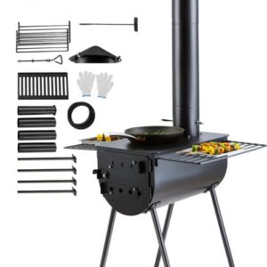 VEVOR Estufa de Leña 2620 mm Estufa Portátil para Tienda de Campaña de Acero de Aleación con 8 Tubos de Chimenea y Guantes Estufa Cálida para Tienda de Campaña para Cocinar y Calentar al Aire Libre