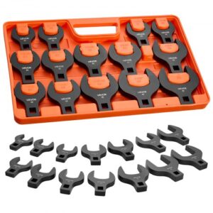 VEVOR Juego de Llaves de Pata de Gallo 14 Piezas Métricas de 27 a 50 mm, Llaves de Pata de Cuervo de Extremo Abierto, Accionamiento de 1/2", Bandeja de Almacenamiento, para Mantenimiento Reparación