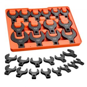 VEVOR Juego de Llaves de Pata de Gallo 14 Pcs Medidas SAE de 1-1/16" a 2", Llaves de Pata de Cuervo de Extremo Abierto, Accionamiento de 1/2", Acero 40Cr, Herramientas para Reparación Mantenimiento