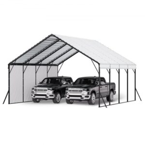 VEVOR Cochera Metálica Resistente 5,8 x 6 x 3,77 m para Exteriores con Estructura y Techo Robusto Carpa Garaje para Coche con Paredes Laterales Desmontables para Camionetas, Barcos, Tractores