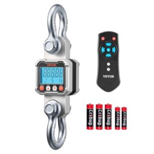 VEVOR Báscula Colgante Digital Carga Máxima 3000 kg Resolución 500 g con Aluminio Fundido, Retención de Pico Datos, Tara, Pantalla LCD, Escala Digital de Grúa Portátil para Almacén Pesca Granja Taller