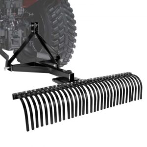 VEVOR Escarificadora de Césped de 1525 mm, con 32 Púas de Acero Q235, Rastrillo Paisajístico de 3 Puntas con Accesorios para Tractor, para Limpiar el Césped y Nivelar el Terreno, Color Negro